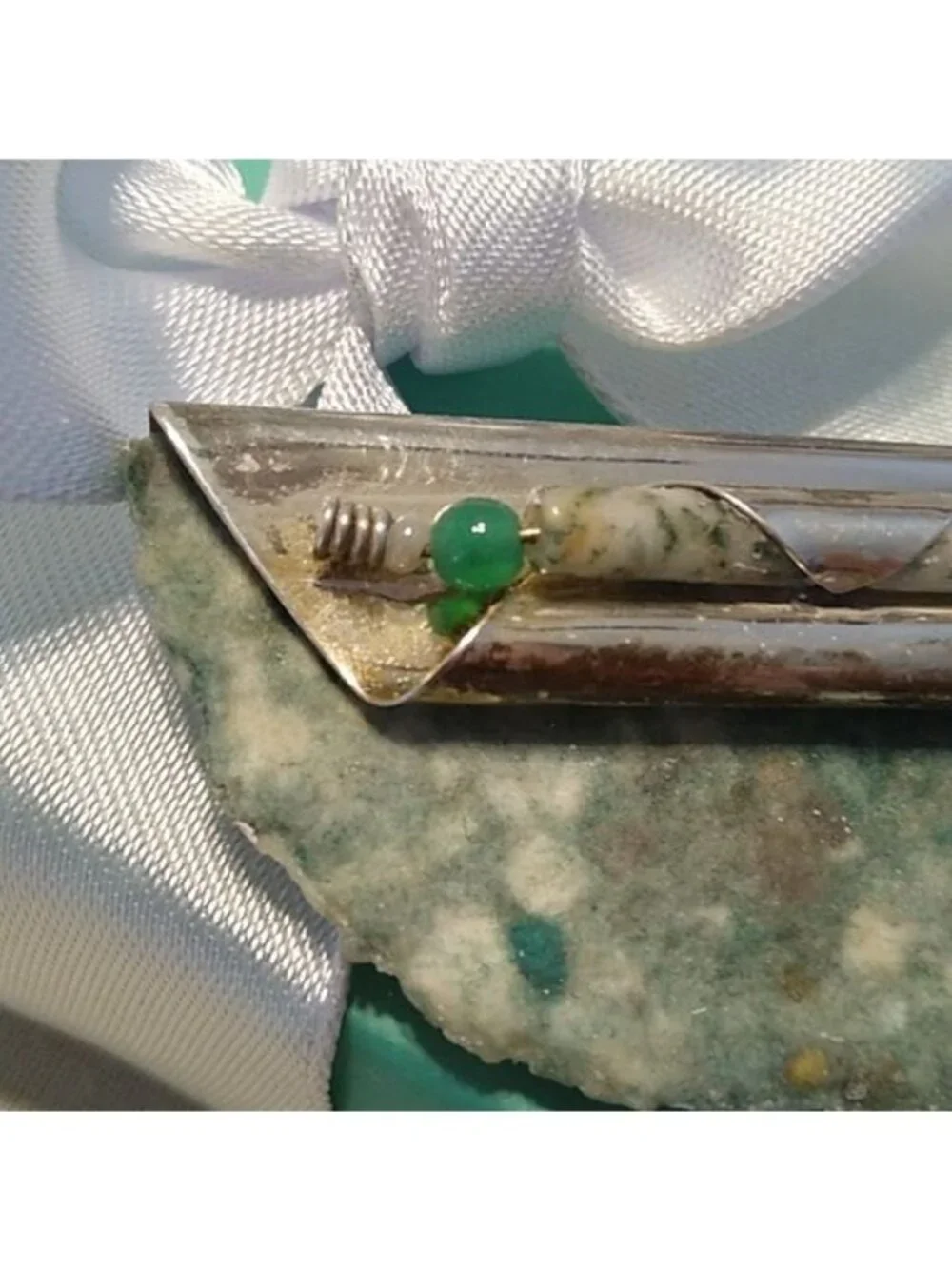 Vintage Signed Submarine Paperworks Mixed Media + Sterling Silver Beaded Brooch